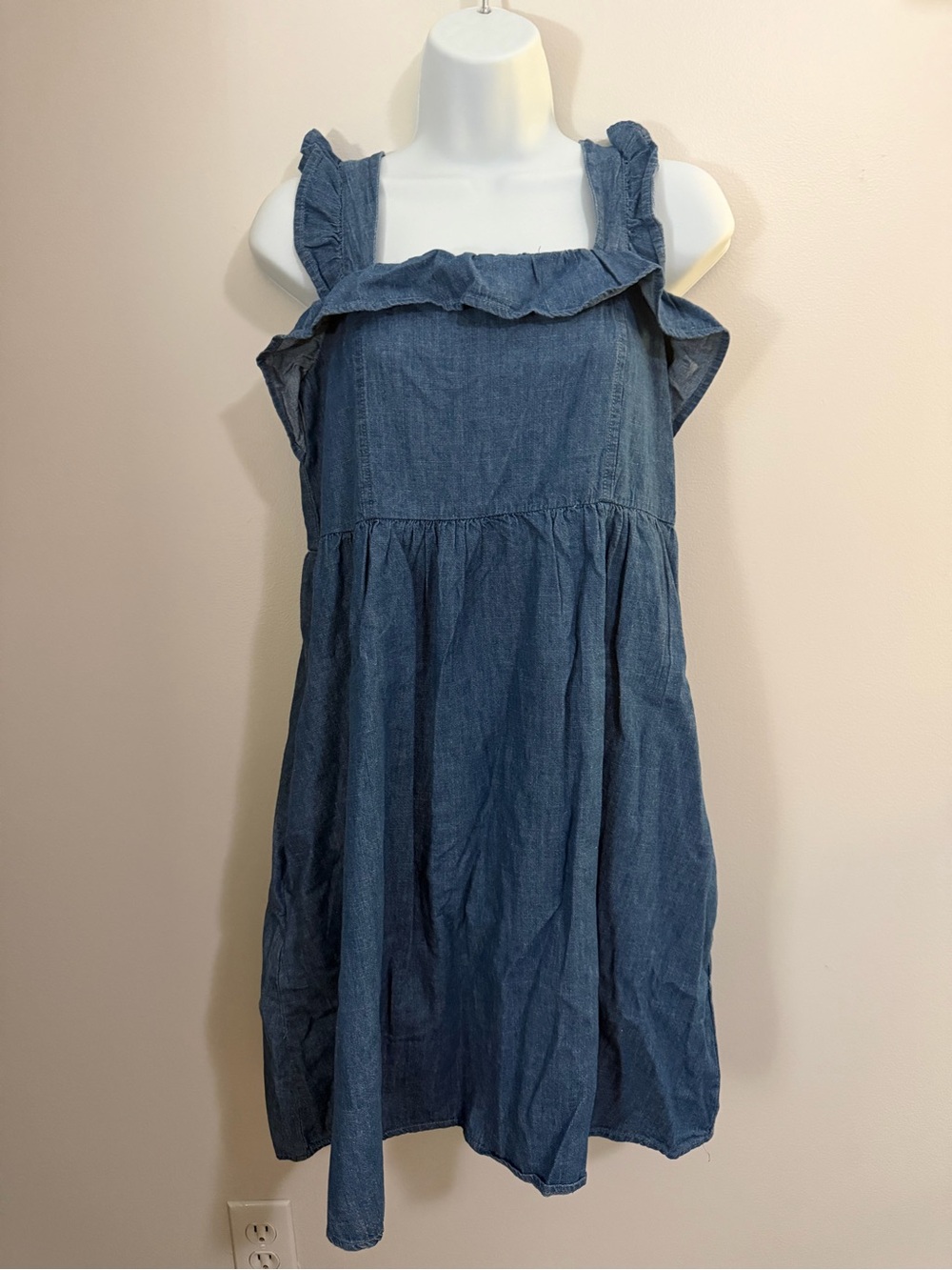 Very J Blue Ruffle Strap Denim Dress